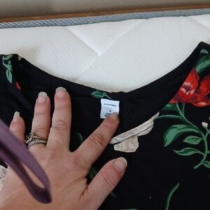 Old Navy Black Long Sleeve Floral Dress with Red & Cream Flowers